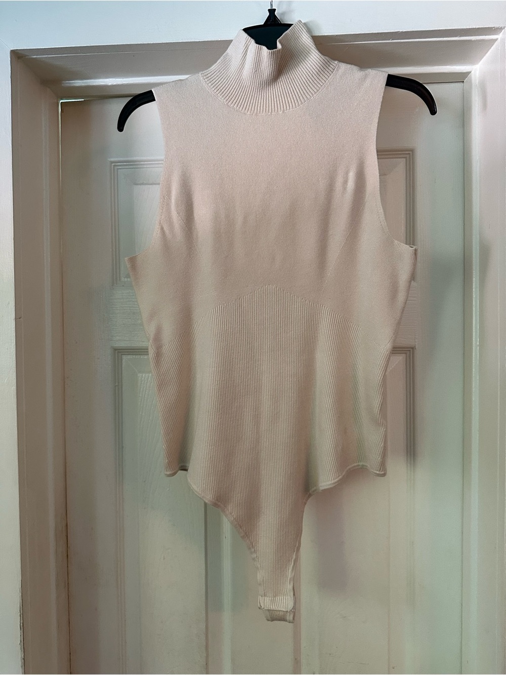 Express Cream Sleeveless Turtleneck Ribbed Bodysuit